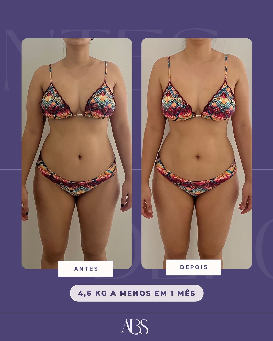 Resultado antes e depois, 4,6kg a menos em 1 mês